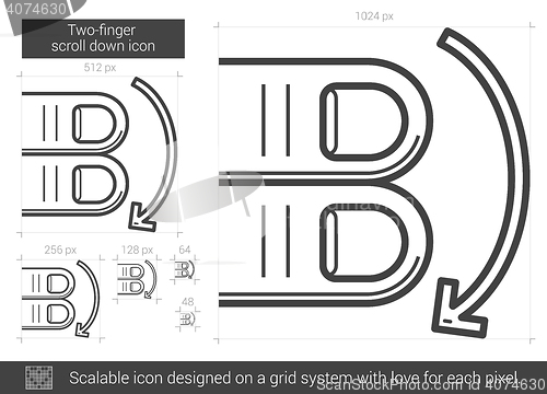 Image of Two-finger scroll down line icon.