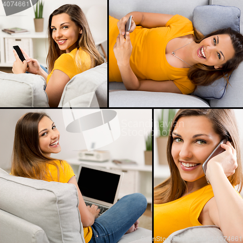 Image of Beautiful woman at home