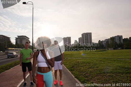 Image of multiethnic group of people on the jogging