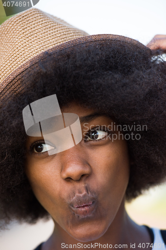 Image of Close up portrait of a beautiful young african american woman sm