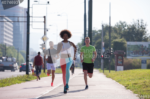 Image of multiethnic group of people on the jogging