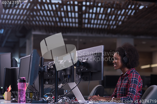 Image of portrait of a young successful African-American woman in modern 