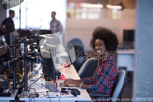 Image of portrait of a young successful African-American woman in modern 