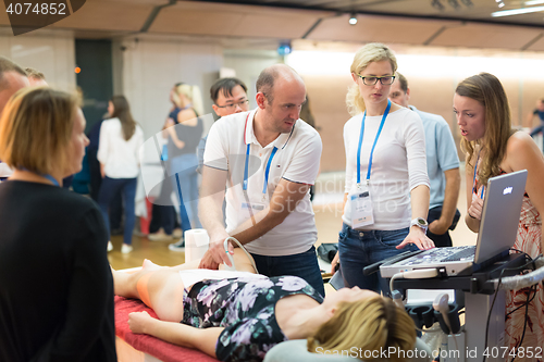 Image of Participants learning new ultrasound techniques on medical congress.