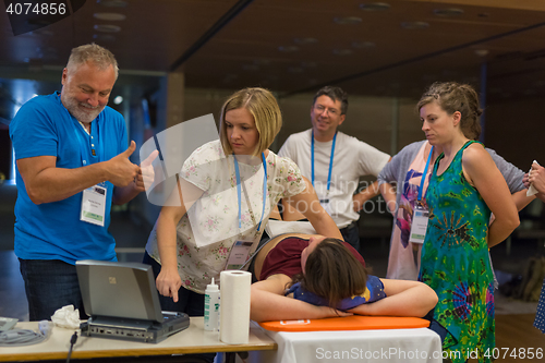 Image of Participants learning new ultrasound techniques on medical congress.