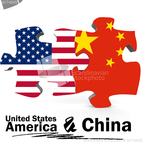 Image of China and United States flags in puzzle 