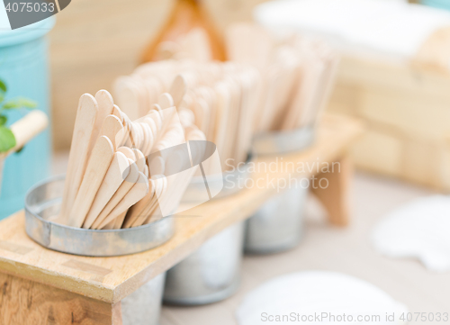 Image of close up of wooden sticks on restaurant table