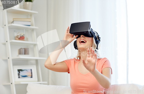 Image of woman in virtual reality headset or 3d glasses