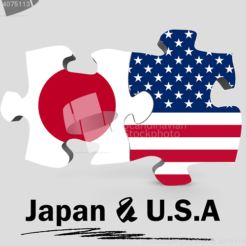 Image of USA and Japan flags in puzzle 