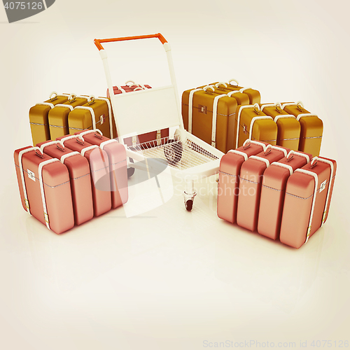 Image of Trolley for luggage at the airport and luggage. 3D illustration.