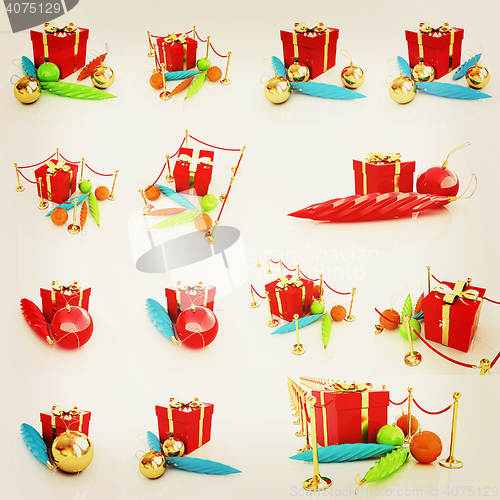 Image of Set of  Beautiful Christmas gifts. 3D illustration. Vintage styl