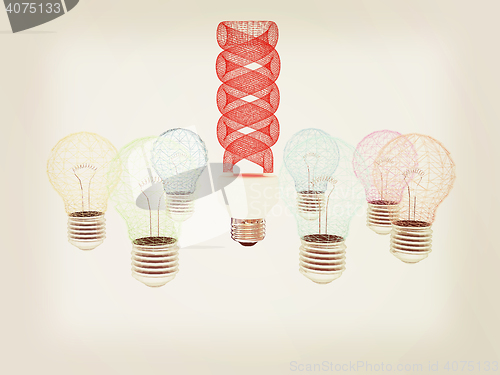 Image of energy-saving lamps. 3D illustration. 3D illustration. Vintage s