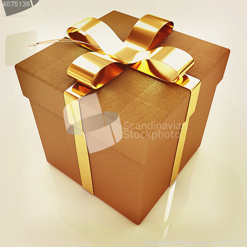 Image of Leather gift-box with gold ribbon. 3D illustration. Vintage styl