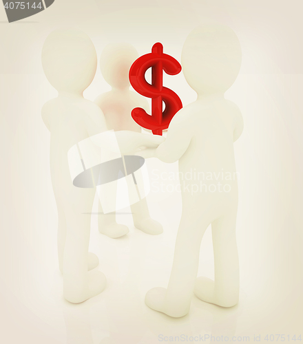 Image of 3d mans keeps dollar sign . 3D illustration. Vintage style.