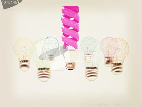 Image of energy-saving lamps. 3D illustration. 3D illustration. Vintage s