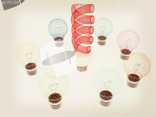 Image of energy-saving lamps. 3D illustration. 3D illustration. Vintage s