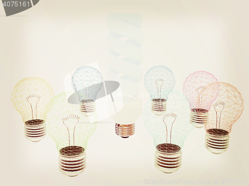Image of energy-saving lamps. 3D illustration. 3D illustration. Vintage s