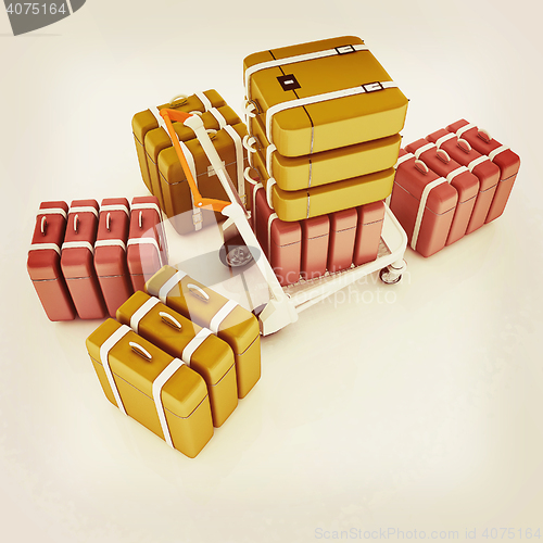 Image of Trolley for luggage at the airport and luggage. 3D illustration.