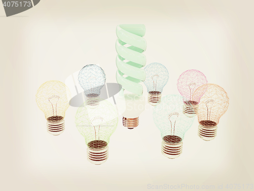 Image of energy-saving lamps. 3D illustration. 3D illustration. Vintage s