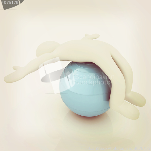 Image of 3d man exercising position on fitness ball. My biggest pilates s