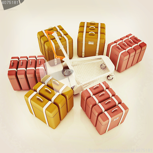 Image of Trolley for luggage at the airport and luggage. 3D illustration.