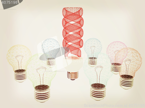 Image of energy-saving lamps. 3D illustration. 3D illustration. Vintage s