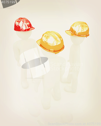 Image of 3d mans in a hard hat. 3D illustration. Vintage style.