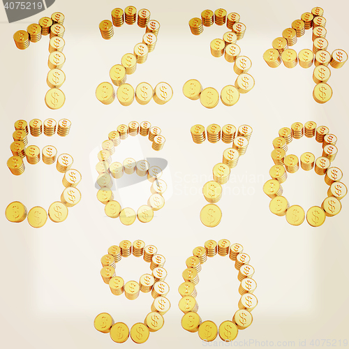 Image of Numbers of gold coins with dollar sign. 3D illustration. Vintage