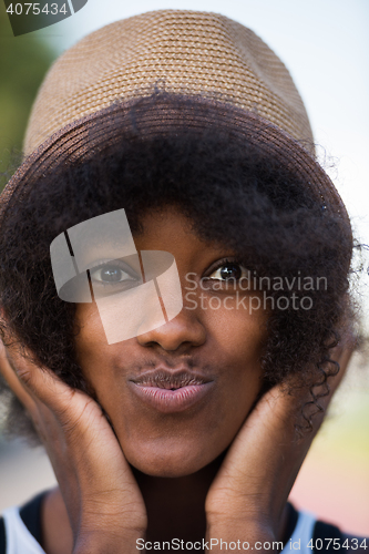 Image of Close up portrait of a beautiful young african american woman sm