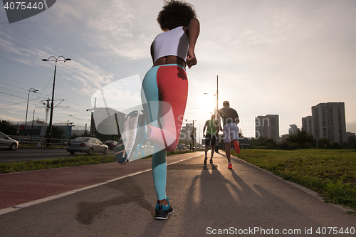 Image of multiethnic group of people on the jogging