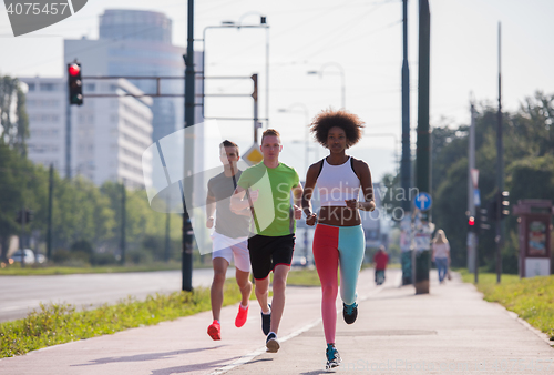 Image of multiethnic group of people on the jogging