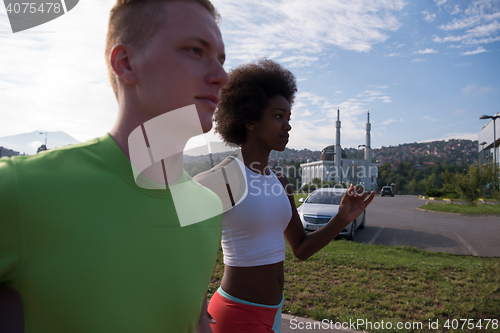 Image of multiethnic group of people on the jogging