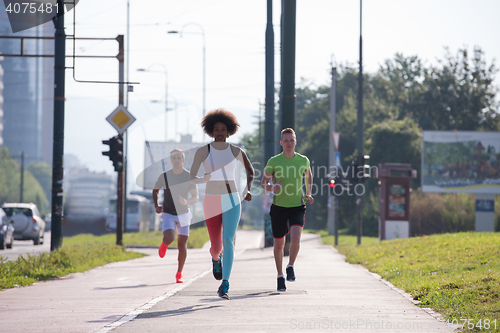 Image of multiethnic group of people on the jogging