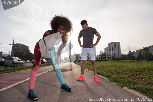 Image of multiethnic group of people on the jogging