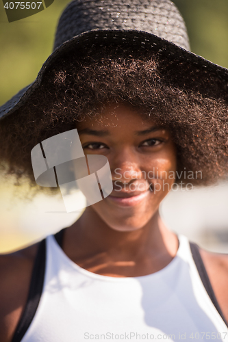 Image of Close up portrait of a beautiful young african american woman sm