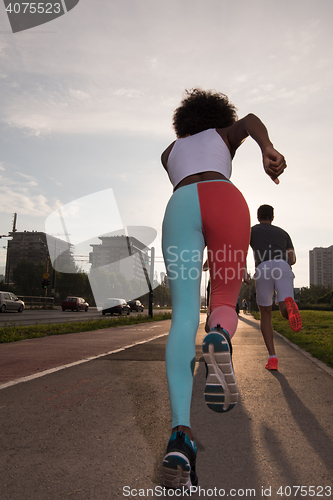 Image of multiethnic group of people on the jogging