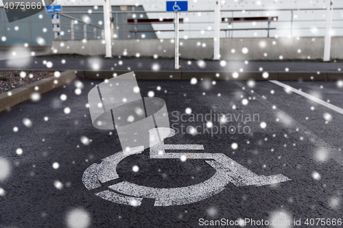 Image of car parking road sign for disabled outdoors