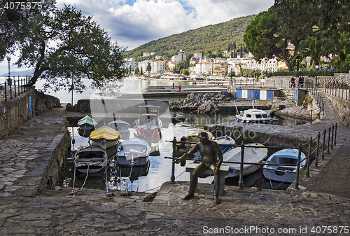 Image of Seascape Opatija in Croatia with Sculpture of the fisherman