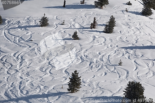 Image of Ski Slope with Fresh Curves