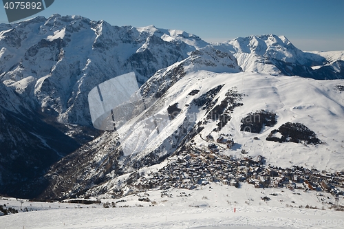 Image of Skiing slopes, majestic Alpine landscape