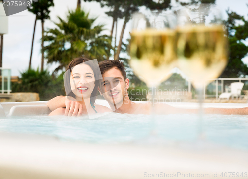 Image of Tasting wine in a jacuzzi