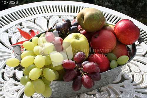 Image of Apples, pears and grapes in basket