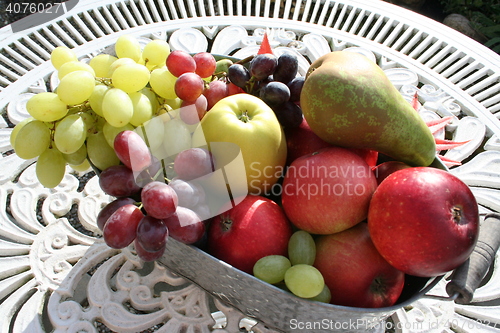 Image of Apples, pears and grapes in basket