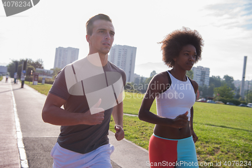 Image of multiethnic group of people on the jogging