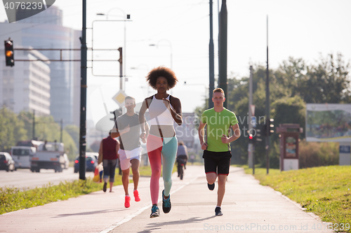 Image of multiethnic group of people on the jogging