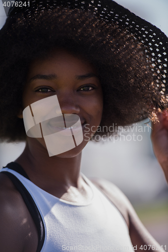 Image of Close up portrait of a beautiful young african american woman sm