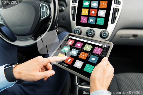 Image of close up of man with tablet pc in car