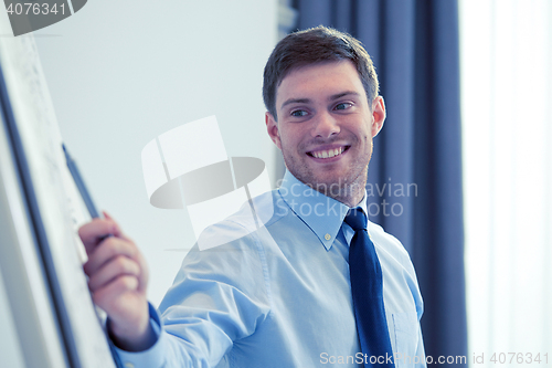 Image of smiling businessman on presentation in office