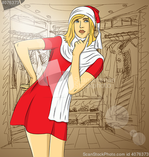 Image of Vector Woman Waiting For Christmas