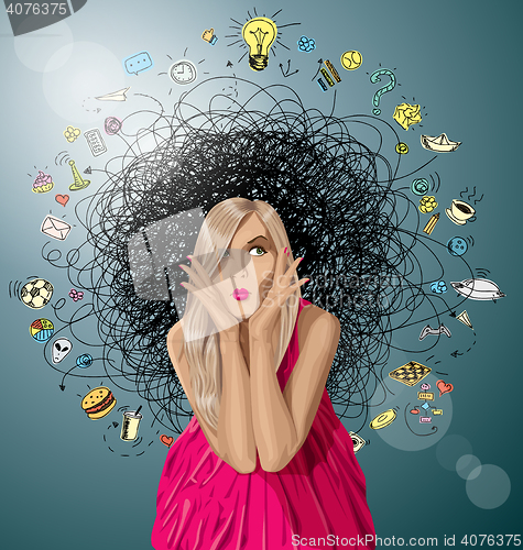 Image of Vector Surprised Blonde in Pink Dress